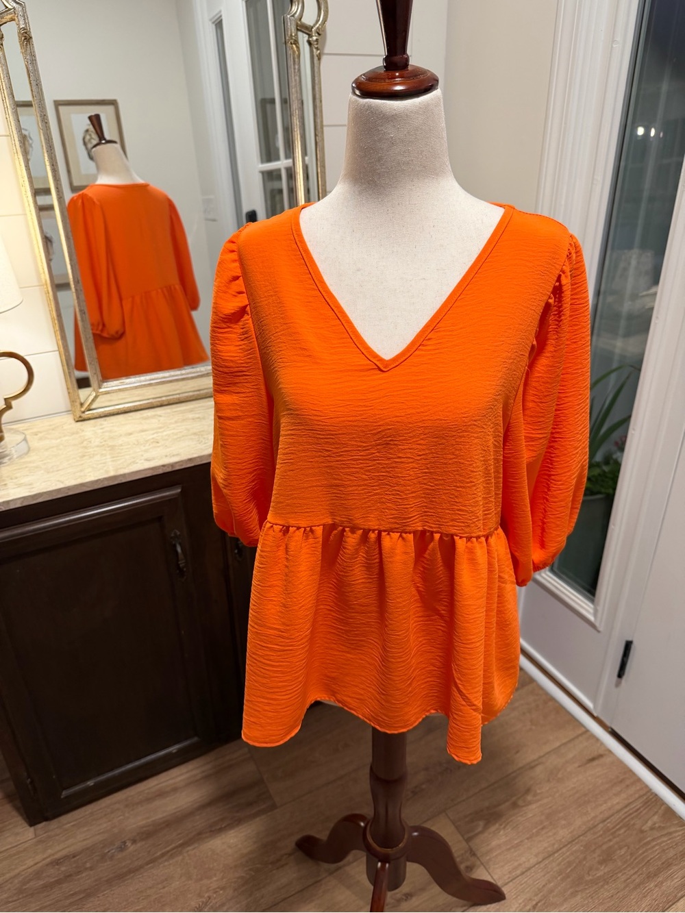 V-Neck Peplum Tunic Top in Bright Orange
